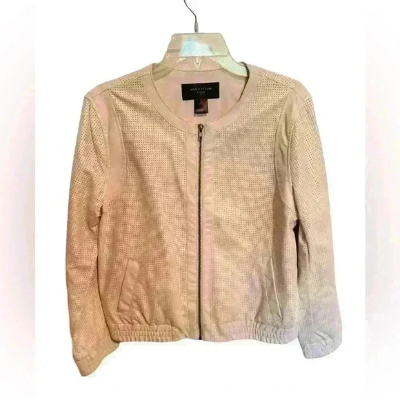 Ann Taylor Cream Colored Pleather Bomber Summer Jacket Size Large Petite - Picture 1 of 4